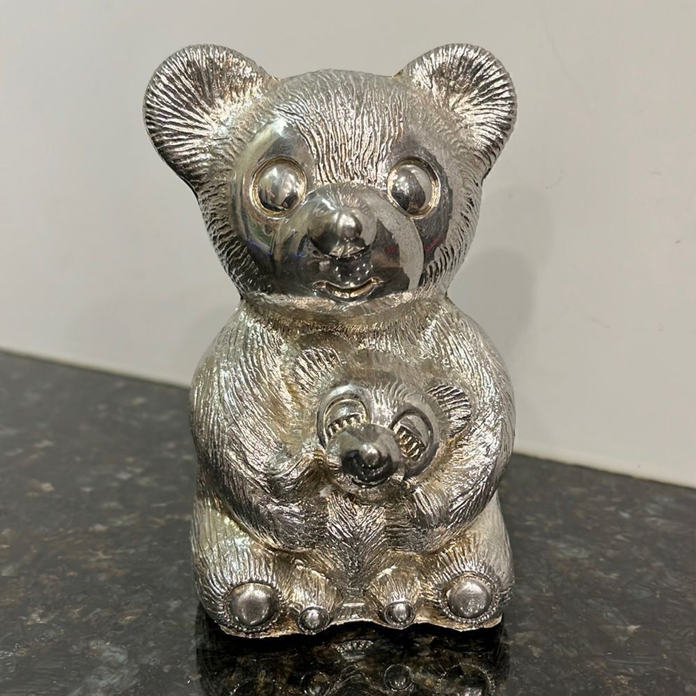 Godinger Silver Art Co. 1970’s Silver Plated Bear & Baby Bear Piggy Coin…